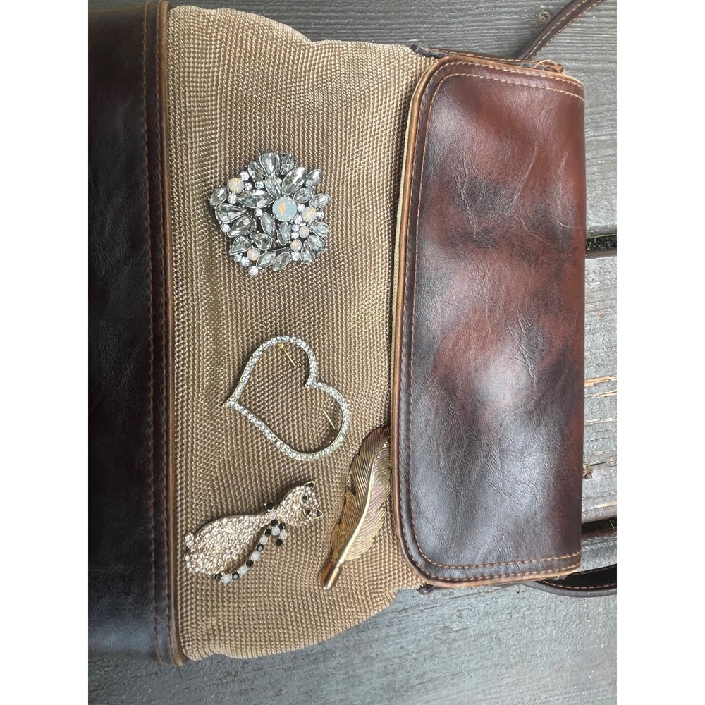 Liz Claiborne Vintage Crossbody Bag With Mostly Vintage Brooches